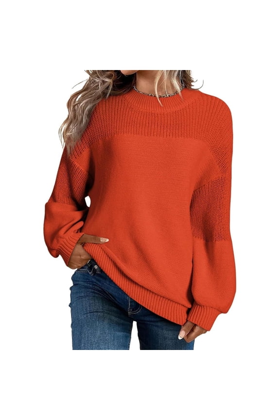 Womens Sweaters Winter Casual Soft Waffle Knit Sweater Tops Crew Neck Long Sleeve Tops
