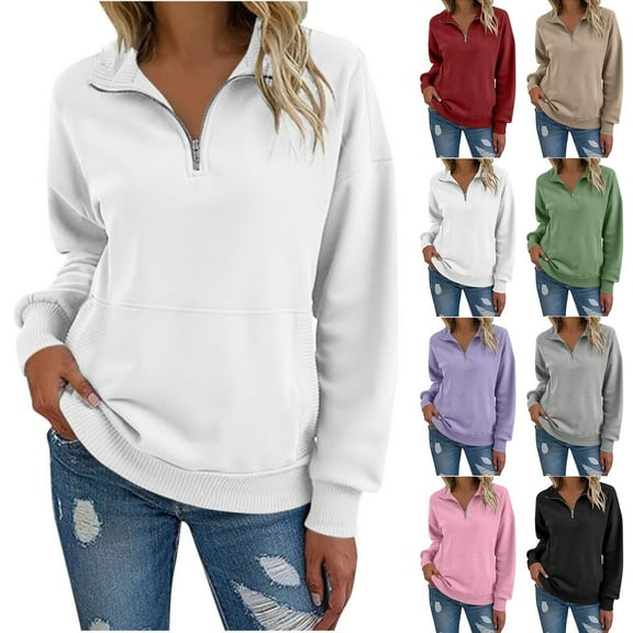 Goodtrade8 Womens Sweatshirts Crewneck Winter Athletic Long Sleeve Solid Pullover Sweatshirts