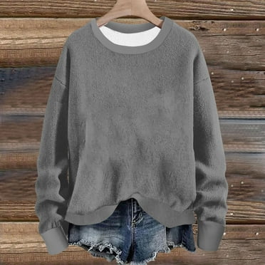 POTETI Womens Sweatshirts Oversized Long Sleeve Crewneck Sweatshirts Tops Solid Color Fleece Tunic Tops