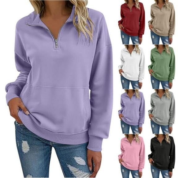 Goodtrade8 Womens Sweatshirts Winter Athletic Long Sleeve Solid Pullover Sweatshirts with Pockets