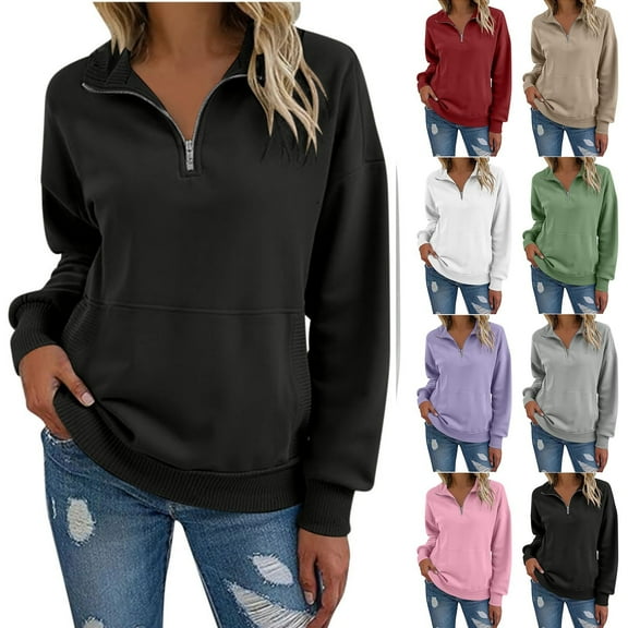 Goodtrade8 Womens Sweatshirts Zip up Winter Casual Long Sleeve Solid Pullover Sweatshirts with Pockets