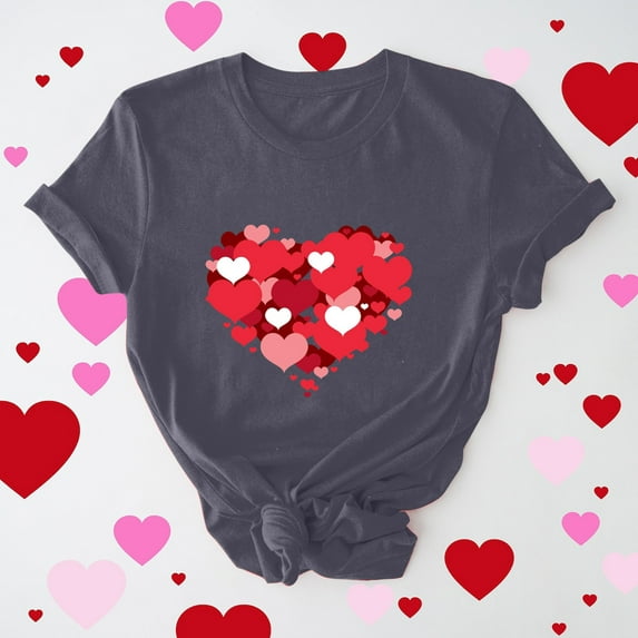 POTETI Womens Valentine Tops Blouse for Women Long Sleeve,Girl Short Sleeve Valentine Gifts for Girlfriend Tees Crew Neck Casual Love Print Tops