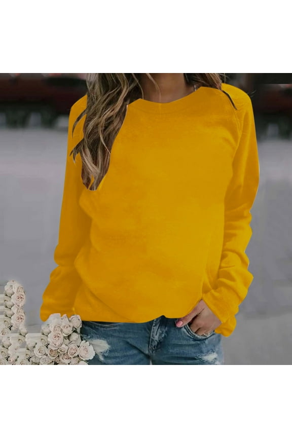 Womens Winter Sweatshirts Winter Long Sleeve Crewneck Pullover Sweatshirts Solid Color Tops
