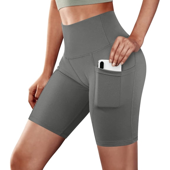 POTETI Workout Shorts for Women High Waisted Athletic Leggings Compression Tummy Control Running Slim Gym Yoga Shorts for Women with Pockets