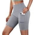 thumbnail image 1 of POTETI Yoga Biker Shorts for Women High Waisted Shorts for Women Gray High Stretch Workout Solid with Pockets Slim Shorts, 1 of 7