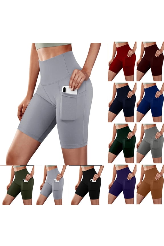 Yoga Biker Shorts for Women High Waisted Womens Shorts Plus Size Gray Athletic Workout with Pockets High Stretch Solid Shorts