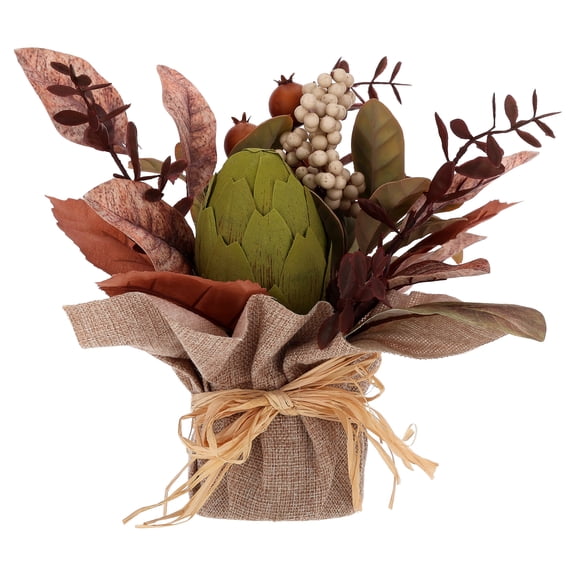 Artichoke and Berries Artificial Floral Arrangement in Burlap Pot, Multicolor, 10", Fall by Way To Celebrate