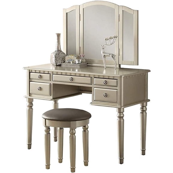 POUNDEX Bobkona F4079 St. Croix Collection Vanity Set with Stool, Silver