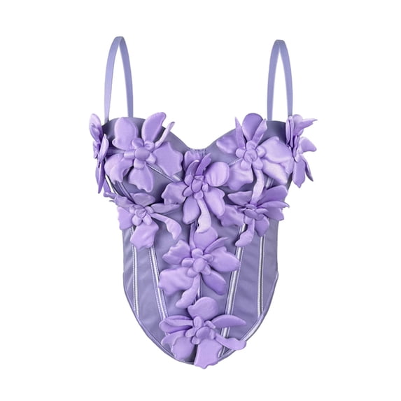 POUNOO Womens Floral Corset Tops Slim Fit Spaghetti Strap 3D Floral Applique Casual Tops Party Style Bustiers Gift