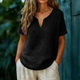 thumbnail image 1 of POUNOO Womens Linen Tops V Neck Short Sleeve Loose Fit Casual Blouses Shirts Boho Minimalist Style Gift, 1 of 6