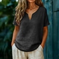 thumbnail image 1 of POUNOO Womens Linen Tops V Neck Short Sleeve Loose Fit Casual Blouses Shirts Boho Minimalist Style Gift, 1 of 6