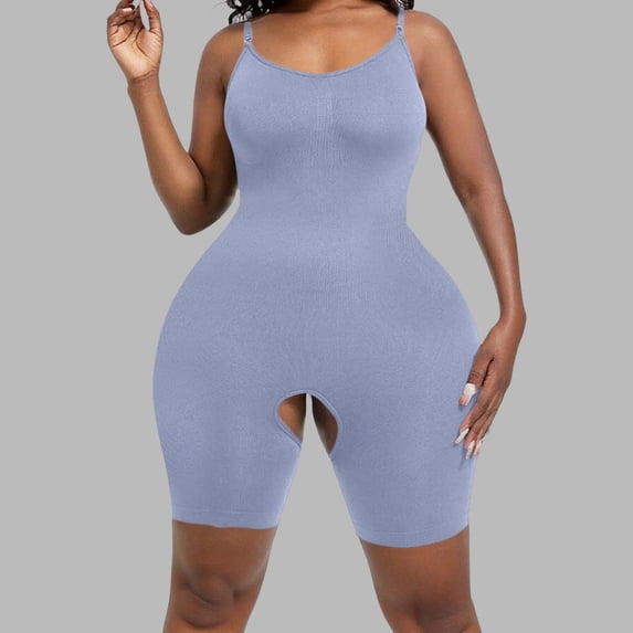POUNOO Womens Ribbed Bodysuits Slim Fit Spaghetti Strap Crotchless Design Bodycon Fit Activewear Style Shapewear Gift