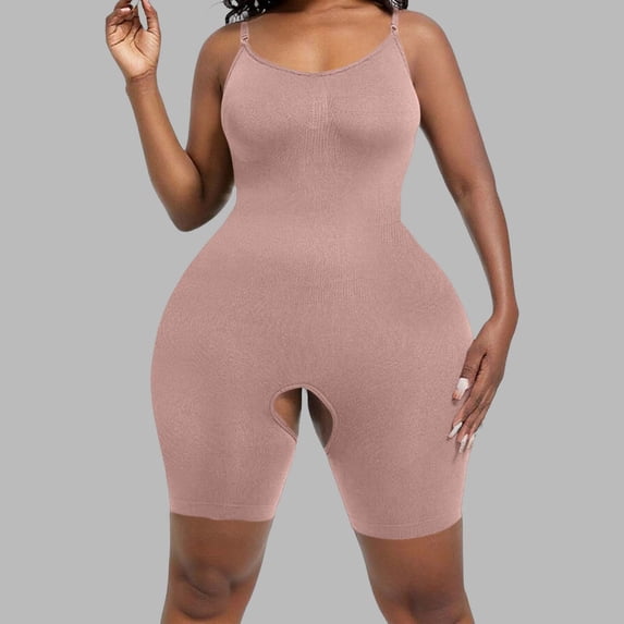 POUNOO Womens Ribbed Bodysuits Slim Fit Spaghetti Strap Crotchless Design Bodycon Fit Activewear Style Shapewear Gift