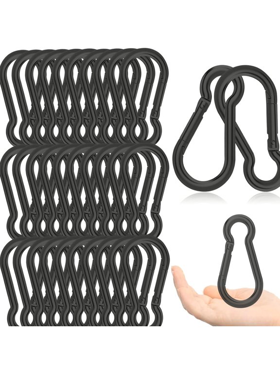 POUR PLACE 30 Pack 4 Inch Carabiner Clips, M10 3/8 Heavy Duty Spring Snap Hooks, Black Coated Steel Quick Link Keychain Connectors for Hammock, Camping, Gym and Rope