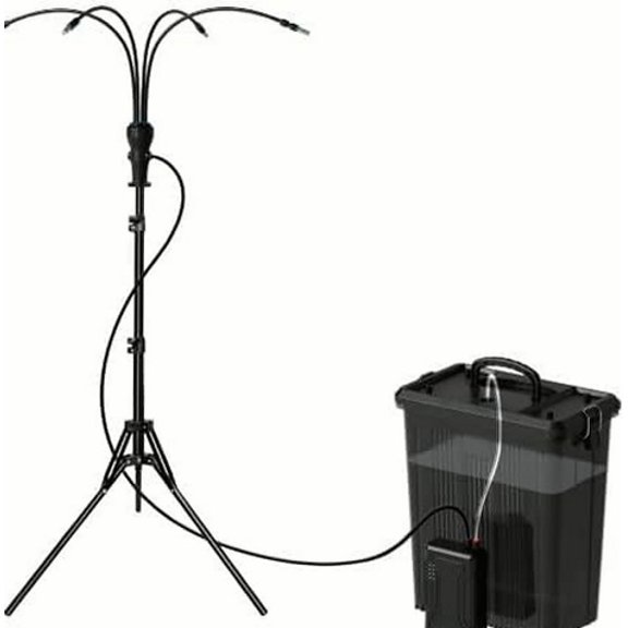 POUR PLACE 4 Gallon Bucket Misting System with Pump, 4+4 Spray Modes, 15FT Adjustable Height, Portable Cooling Mister for Patio Camping Pool Backyard Garden