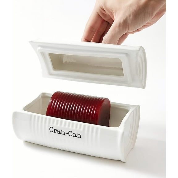 POUR PLACE Can - Shaped Cranberry Sauce Serving Dish with Lid, Glazed Ceramic, Fits 14 - 16 oz, Holiday Tableware