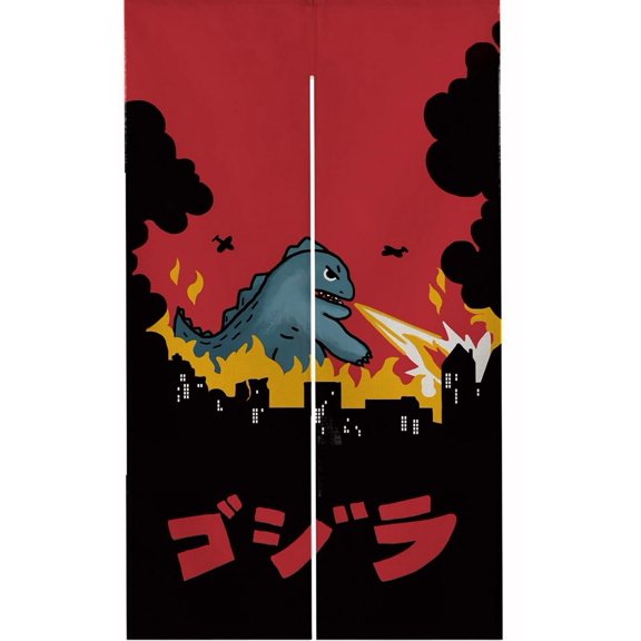 POUR PLACE Cartoon Dinosaur Noren Doorway Curtain 33.5" x 59" Polyester Center Split Panel for Kitchen Bedroom Hallway Entry