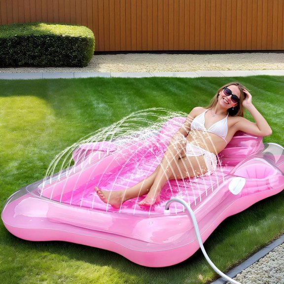 POUR PLACE Inflatable Tanning Pool Lounger Float with Automatic Spray Cooling, 5 in 1 Suntan Tub Raft, Sunbathing Bed for Party Yard, Summer Gift, PVC