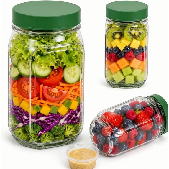 Side Salid POUR PLACE Leakproof Salad Pod Container with Side Opening Lid 33.8oz ...