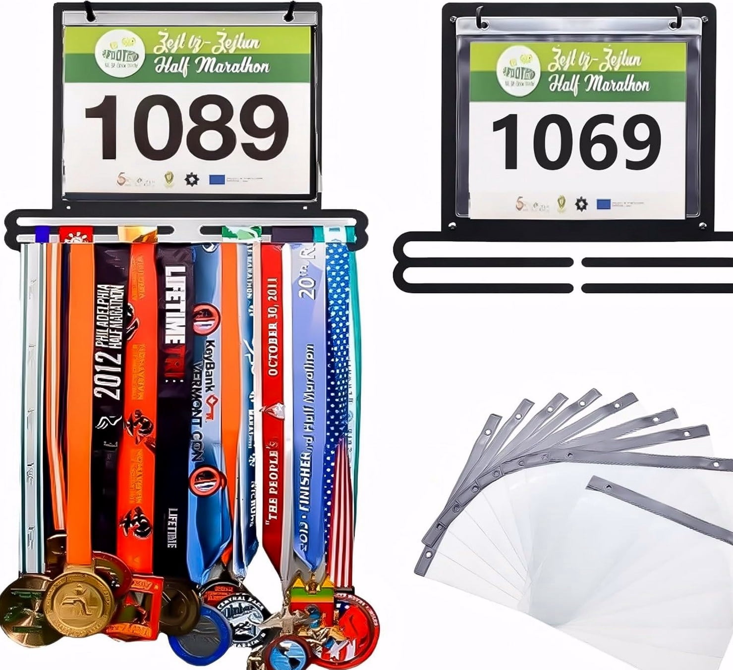 POUR PLACE Wall Mounted Race Bib and Medal Display Hanger, Steel, Holds ...