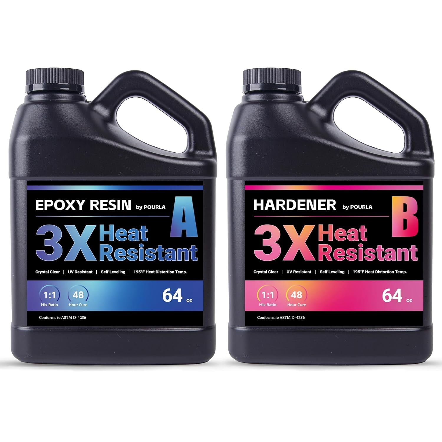 POURLA Ultra Heat Resistant Epoxy Resin 1 Gallon, 1:1 AB Mixing Resin Kit 195℉ Heat Distortion Temperature Epoxy Kit for Surface Coating, DIY Coasters, Trays, and Crafts