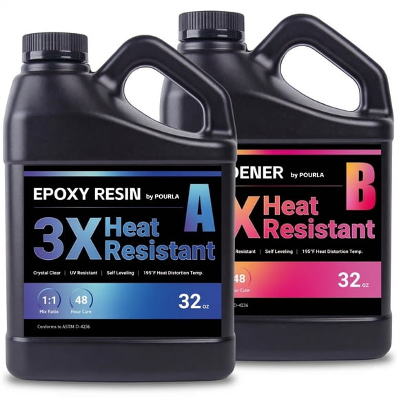 POURLA Ultra Heat Resistant Epoxy Resin 64OZ, 1:1 AB Mixing Resin Kit 195 High Heat Tolerance Epoxy Kit for Surface Coating, DIY Coasters, Trays, and Crafts