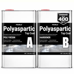 POURLA UltraShield Polyaspartic Top Coat 2 Gallon Kit 1:1 Mix, Fast-Cure Industrial Clear Gloss, UV-Stable High-Durability Coating for Garage, Basement & Concrete Floors