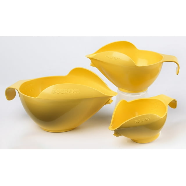 POURfect Spilll Proof Mixing Bowls 3pc Prep Set - 1-2-4 Cup - Yellow Pepper