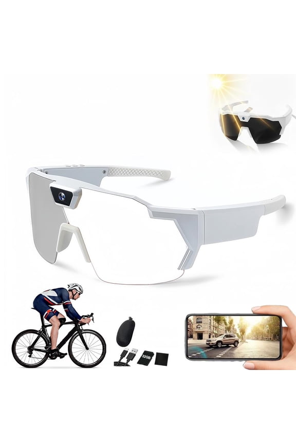 POV 1080p Camera Glasses with 32GB Memory Card – Smart Recording Sunglasses with Video & Audio, WiFi Sports Glasses for Cycling, Hiking, Baseball