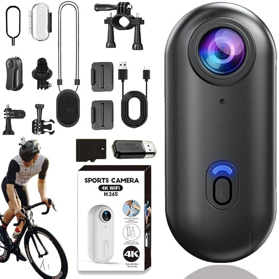 POV 4K Action Camera - Gelviva, Gelviva Thumb Body Camera 4k Portable, Treklon Pov Camera, Hands Free Waterproof Wearable Video Recorder, Helmet Mount, For Bike Cycling, Pet, Vlogging (Black, 64g)