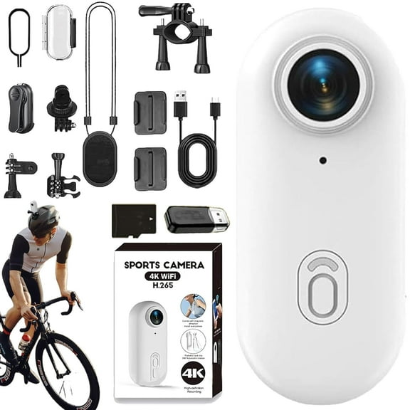 POV 4K Action Camera - Gelviva, Gelviva Thumb Body Camera 4k Portable, Treklon Pov Camera, Hands Free Waterproof Wearable Video Recorder, Helmet Mount, For Bike Cycling, Pet, Vlogging (White, 64g)