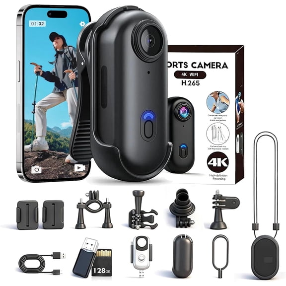 POV 4K Capture Pro 2.0, New Ultra Wide Angle HD Wearable Body Adventure Action Cameras - with 128G Card, Night Vision, for Skiing, Cycling and Outdoors Activities (Black - Official Match)