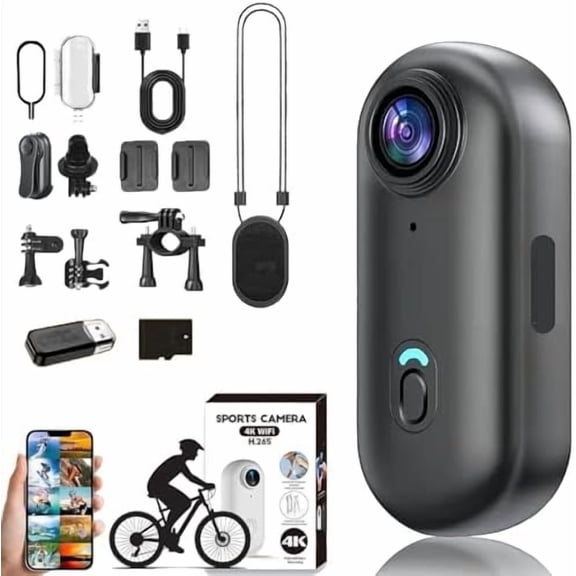 POV Camera, POV Camera 4K Thumb Cameras, Mini Action Cam, 170° Wide Angle, for Cycling, Pet Walking and Outdoors Activities (Black,32g)