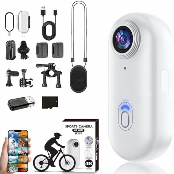POV Camera, POV Camera 4K Thumb Cameras, Mini Action Cam, 170° Wide Angle, for Cycling, Pet Walking and Outdoors Activities (White,64g)