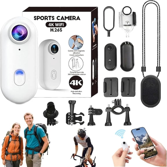 4K HD Wearable Body Camera, Hands-Free Mini Action Cam with Audio, Video, Mount Anywhere for Vlogging, Cycling, Diving