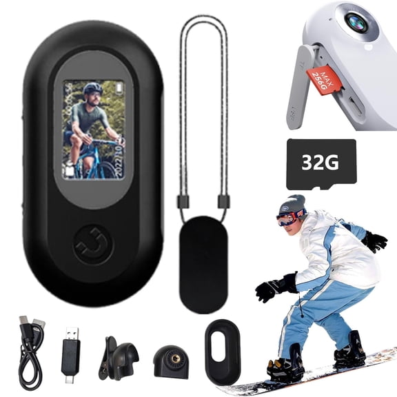 POV Capture Pro, POV Pro Body Camera Wearable, 1080p Waterproof HD Sports Action Camera, Ultra-Wide-Angle Recording for Skiing, Motorcycle, Cycling, Diving (Black+32G)