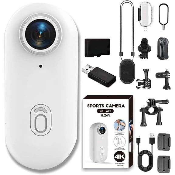 POV Pro 4k Waterproof, Pro Camera Waterproof, New Ultra Wide Angle 4k Multifunction Thumb Pocket Action Cam, Video Recording Night Vision for Cycling (White 4K High,128GB)