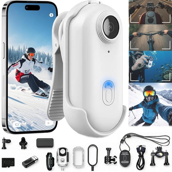 POV Record Pro 2.0, High-End 4K/1080P Pro Capture Thumb Camera, WiFi Magnetic Sports Cycling Camera,Portable Pet Cameras,64/128G Ultra Wide Hands-Free Clip Cameras,Ski Cam (White[128GB, 1080P])