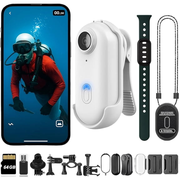 POV Waterproof 4K Pro Capture Camera, 170° Ultra Wide Angle HD Wearable Body Adventure Action Cameras, Cameras with Accessories, for Diving, Cycling and Outdoors Activities (White, 64GB)