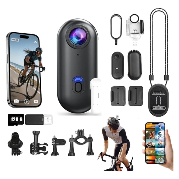 POV Waterproof 4K Pro Capture Camera,Wearable Camera,170 Ultra Wide Angle Wearable Body Adventure Action Camera with 128G Card, for Diving Cycling and Outdoors (Black,4k)