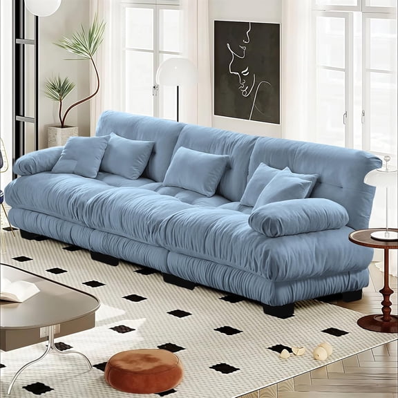 POVANLI 133.8" Sectional Sofa, 3 Seater Sectional Fluffy Couch,Deep Seat Sofas for Living Home