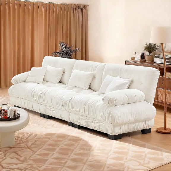 POVANLI 133.8" Sectional Sofa, 3 Seater Sectional Fluffy Couch,Deep Seat Sofas for Living Home