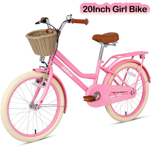 POVANLI 20" Bike with Basket for 5-7 Years Old No Training Wheels Included Pink