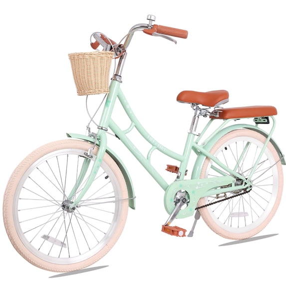 POVANLI 22" Girl Bicycle for Youth Over 6 Years Old Kids, Teenager with Basket Light Green