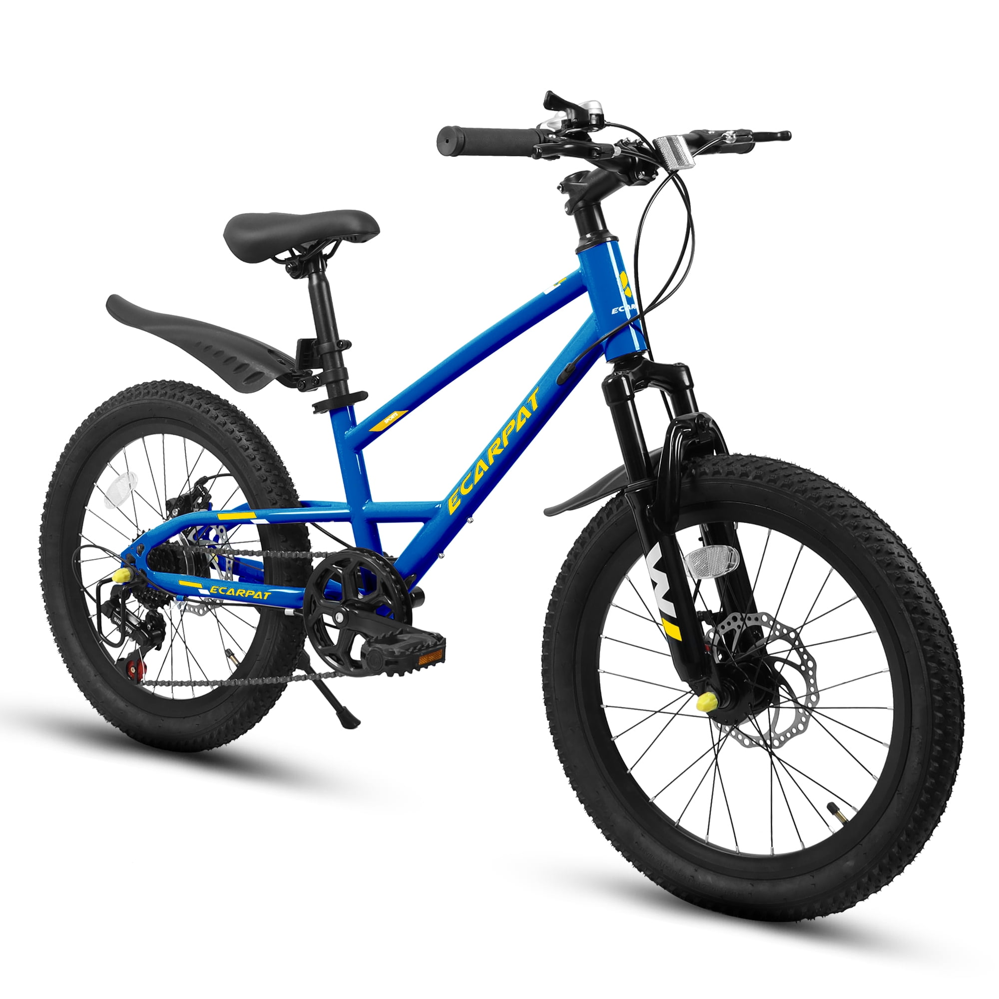 POVANLI 20" Kids Mountain Bike for 5-8 Boys & Girls with 7-Speed, Front Suspension, Dual Disc Brakes and Fender, Children's Lightweight Steel Frame Bicycle, 85% assembled for Children's Gift (Blue)