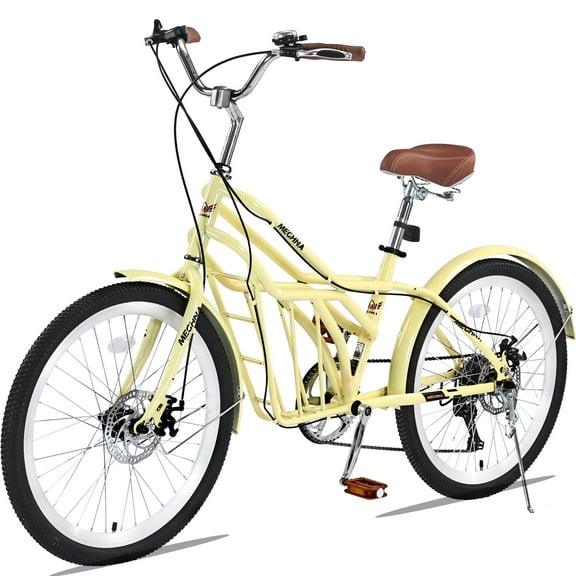 24 inch Bicycle for 10+yr or 5'0"-5'7" Adult with Cargo Space(small pets, items), 6-Speed Gears, Disc Brakes & Durable Lightweight Steel Frame, City Commuter Bike, 85% assembled for Gift (Yellow)