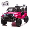 thumbnail image 1 of POVANLI 24V 2 Seater Ride on Toys for Kids, Electric Truck w/Remote Control, 20.28" Wide Seat, 2x200W Motor, 5 Mph Max Speed, Bluetooth, MP3, Belts, Lights, Power Car Wheels for Boys and Girls, Pink, 1 of 9