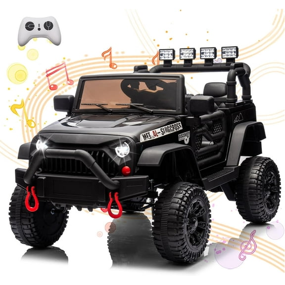 POVANLI 24V Kids Ride on Toy Jeep with Parent Remote, Electric Truck Car for Kid w/ 2*200W Moter, 3 Speeds, LED Lights, Multifunctional Dashboard, Bluetooth Music, USB, Toy Gift for Boy Girl(Black)