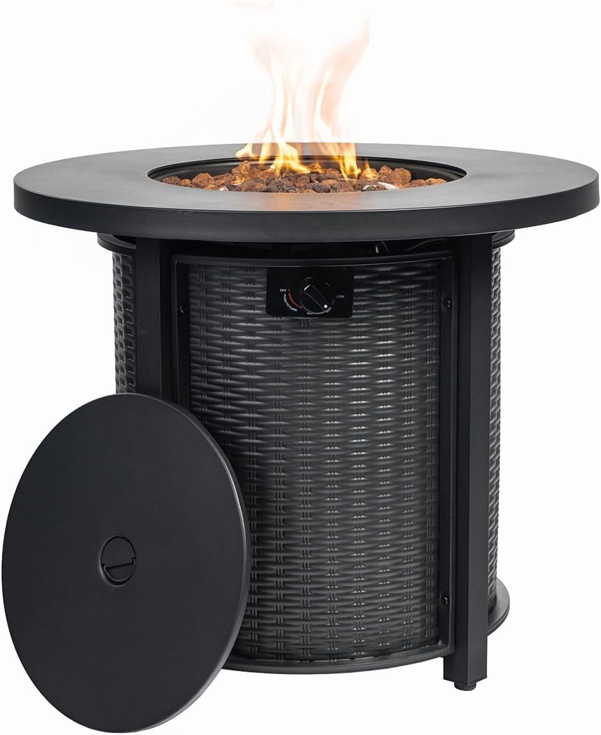 POVANLI 30" Propane Gas Fire Pit Table, 50000 BTU Round Steel Fire Pit for Outside Patio Deck Garden Courtyard-Black