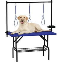 POVANLI 47" Large Dog Grooming Table, Portable Foldable Pet Grooming Station at Home with Adjustable Cat Drying Desktop, Arms, Nooses, Mesh Tray, Weight Capacity 300lbs (Blue)